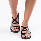Damen nan Makramee-Riemchen-Sandalette mit Zehensteg und flexibler rutschfester Sohle R&B