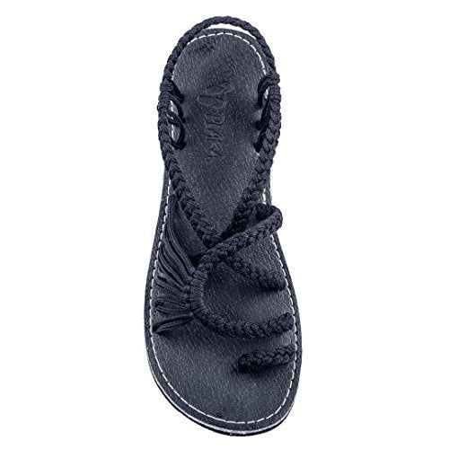 Damen nan Makramee-Riemchen-Sandalette mit Zehensteg und flexibler rutschfester Sohle R&B