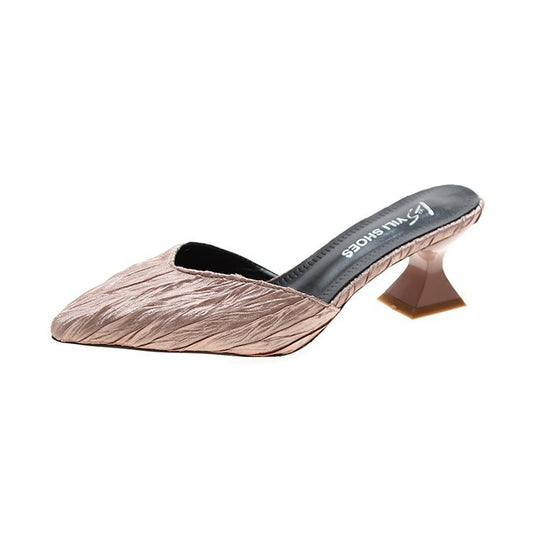 Damen modische offene Mules mit eleganten Falten und Blockabsatz R&B