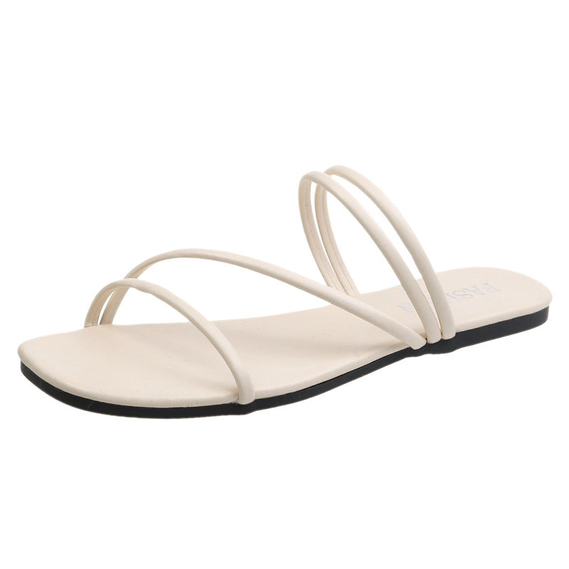 Damen nan minimalistische Schlupf-Sandalette mit filigranen Schlaufenriemen und gepolstertem Komfortfußbett R&B