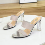 Damen elegante transparente Mules mit Blockabsatz