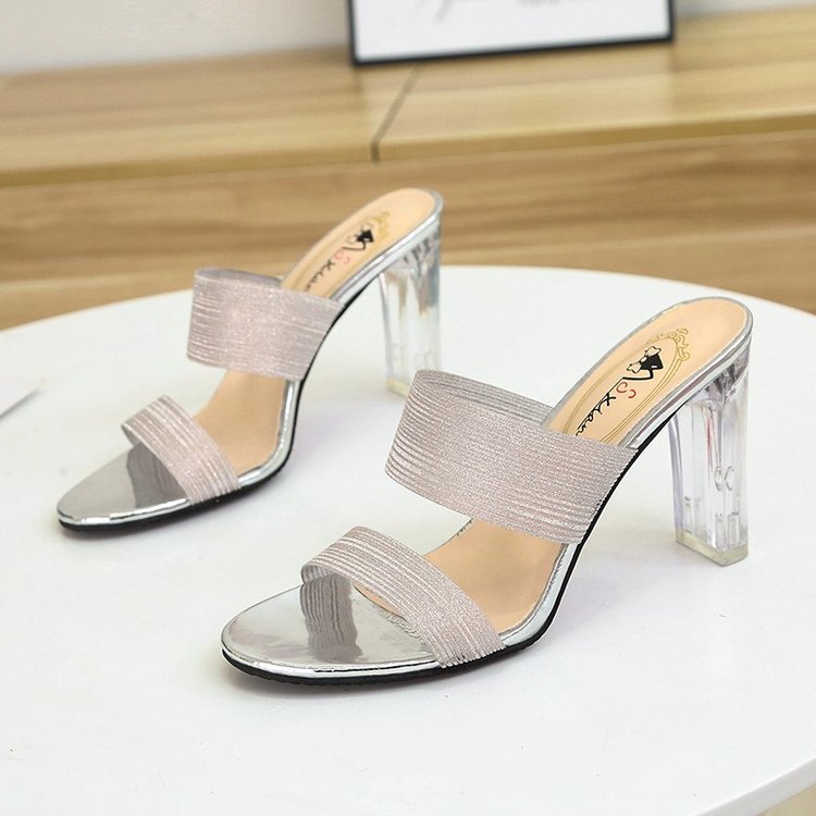 Damen elegante transparente Mules mit Blockabsatz