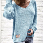 Damen Kuscheliger Strickpullover mit V-Ausschnitt und lässigem Schnitt