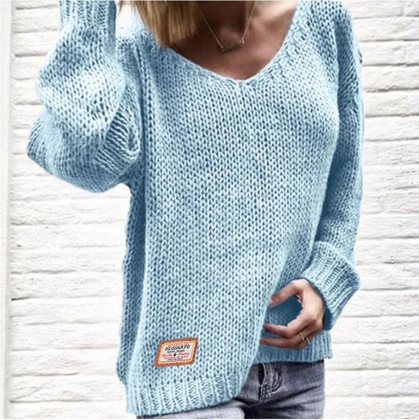 Damen Kuscheliger Strickpullover mit V-Ausschnitt und lässigem Schnitt