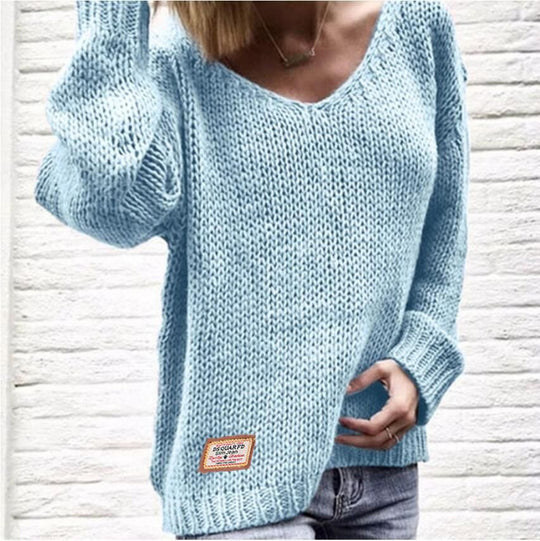 Damen Kuscheliger Strickpullover mit V-Ausschnitt und lässigem Schnitt R&B