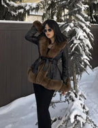 R&B | Damen Winterjacke mit Kunstfell und Gürtel