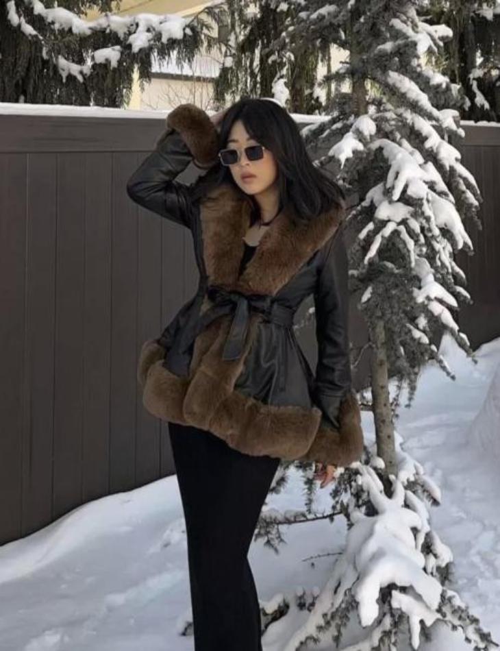R&B | Damen Winterjacke mit Kunstfell und Gürtel