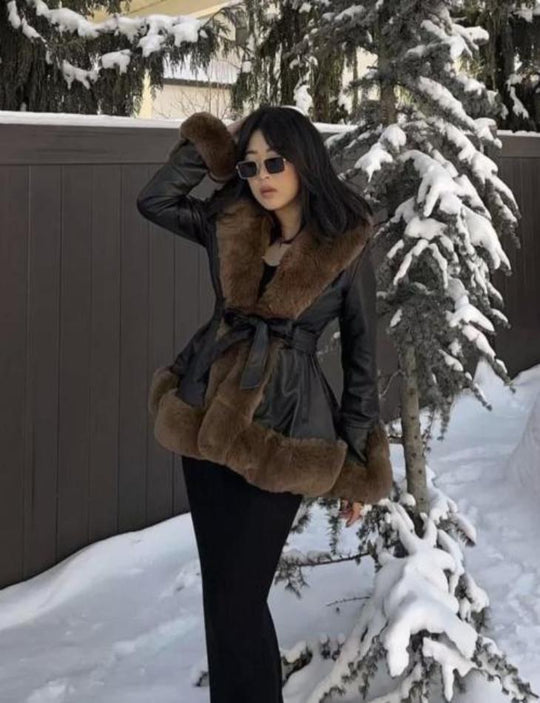 R&B | Damen Winterjacke mit Kunstfell und Gürtel