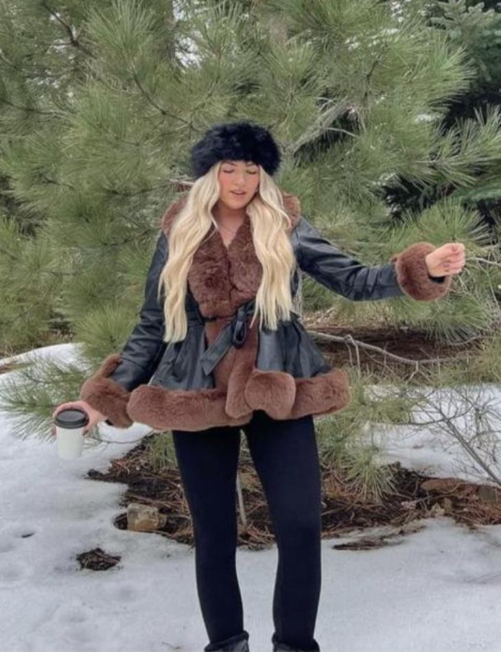 R&B | Damen Winterjacke mit Kunstfell und Gürtel