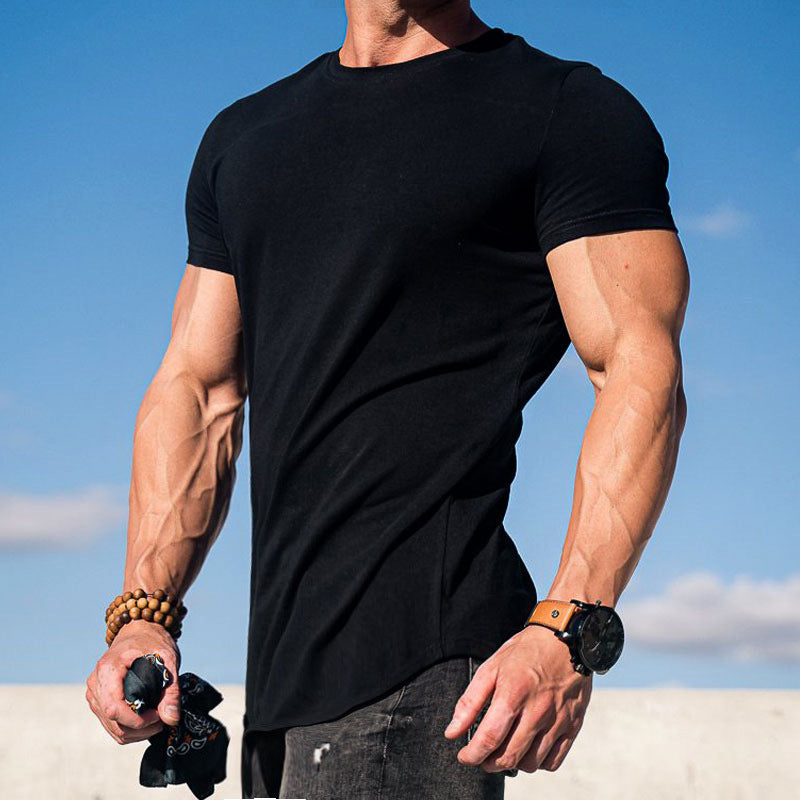 Herren nan figurbetontes Kurzarmshirt aus elastischem Baumwollmix mit verlängertem Saum R&B