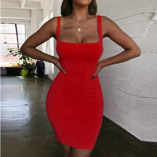 Damen Figurbetontes Minikleid mit quadratischem Ausschnitt R&B