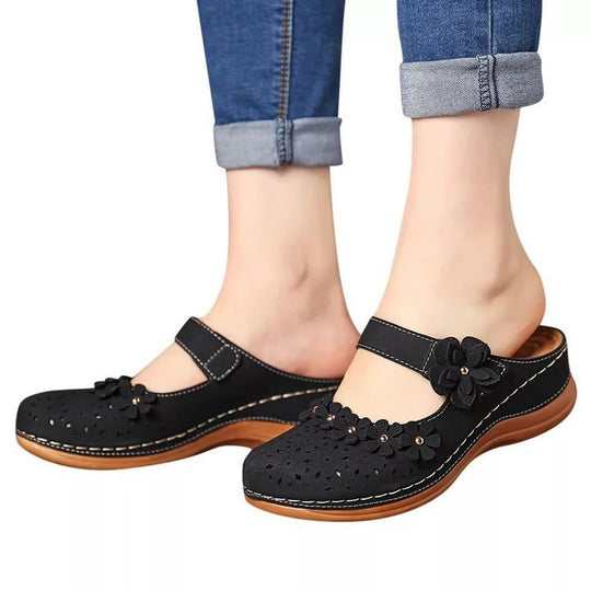 Damen Clogs mit dekorativen Blumenapplikationen R&B