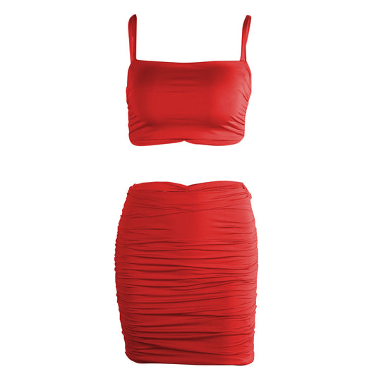 Damen Zweiteiliges Set aus gerafftem Crop-Top und Minirock R&B