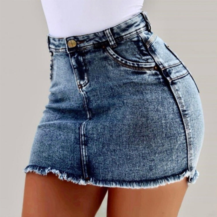Damen Denimrock mit hohem Bund und fransigem Saum R&B
