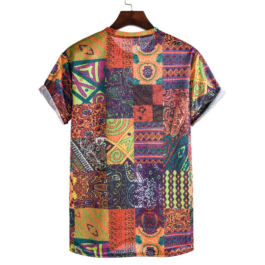 Herren Kurzarmhemd mit buntem Patchwork-Design und lässiger Passform R&B
