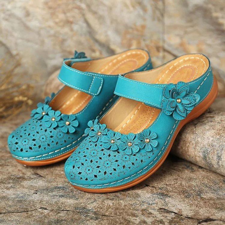 Damen Clogs mit dekorativen Blumenapplikationen R&B