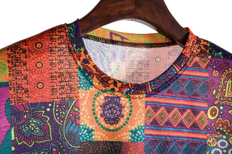 Herren Kurzarmhemd mit buntem Patchwork-Design und lässiger Passform