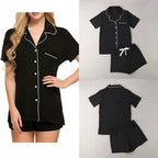 Damen nan zweiteiliges Shorty-Pyjama-Set aus Viskosejersey mit Paspelkragen und Tunnelzugbund R&B