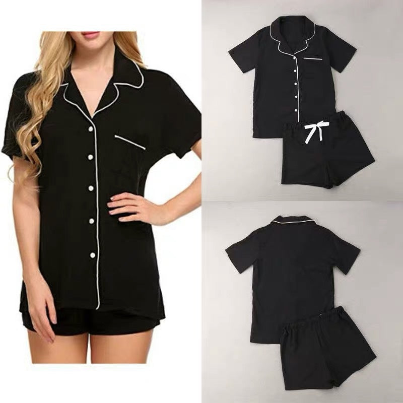 Damen nan zweiteiliges Shorty-Pyjama-Set aus Viskosejersey mit Paspelkragen und Tunnelzugbund R&B