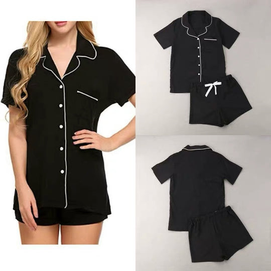 Damen nan zweiteiliges Shorty-Pyjama-Set aus Viskosejersey mit Paspelkragen und Tunnelzugbund R&B