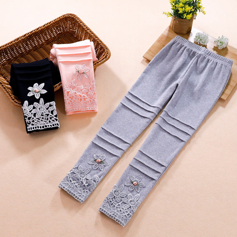 Mädchen modische Leggings mit floralem Spitzenbesatz R&B