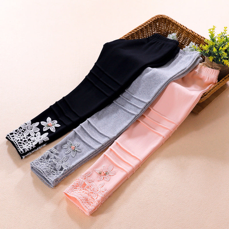 Mädchen modische Leggings mit floralem Spitzenbesatz R&B