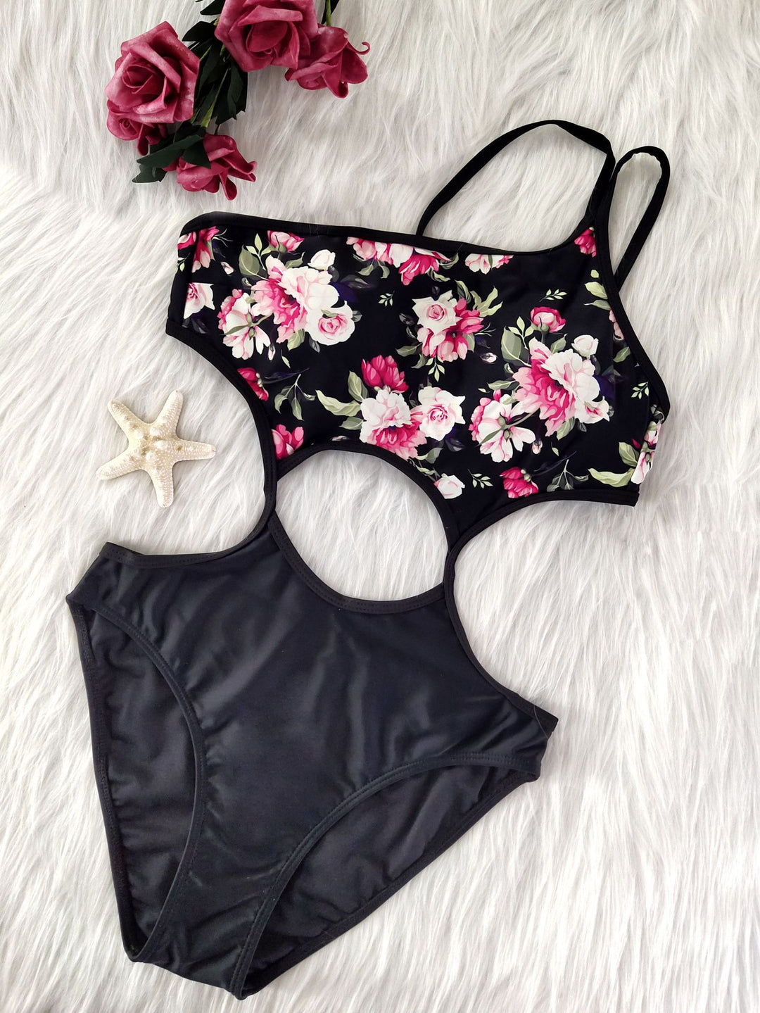 Damen Einteiler-Badeanzug mit floralem Druck R&B