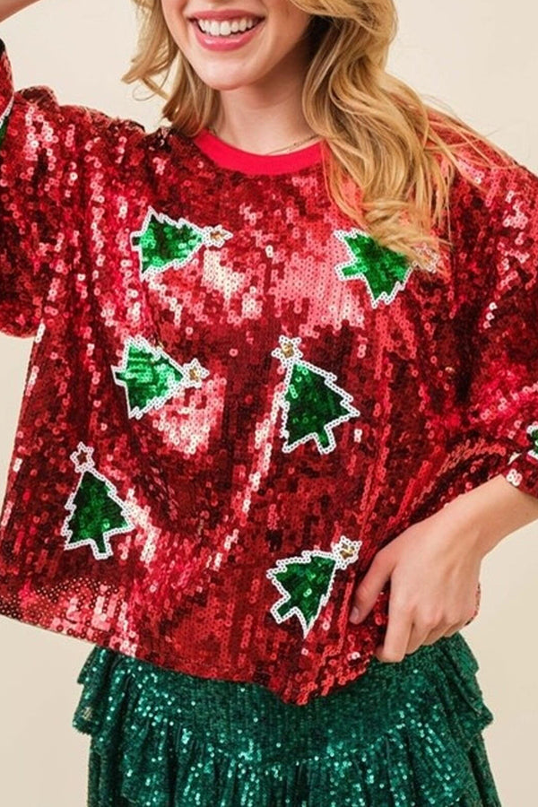 R&B | Augenfälliger Weihnachts-Pailletten Pullover T-Shirt