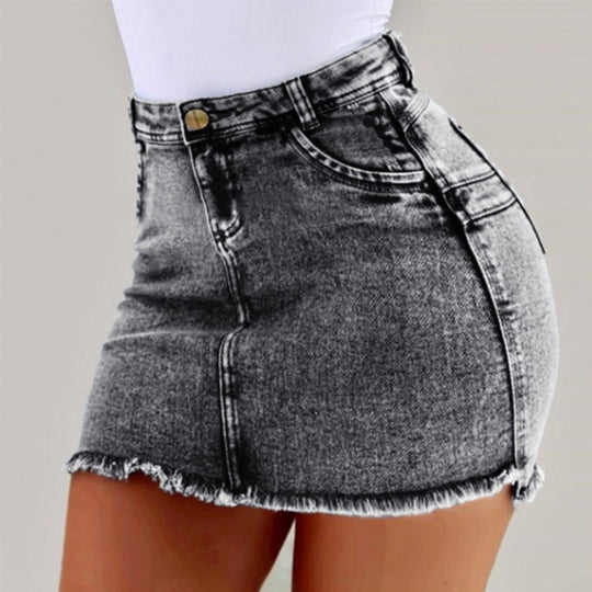 Damen Denimrock mit hohem Bund und fransigem Saum R&B
