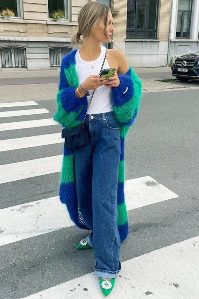 R&B | Gemütlicher Oversized Gestreifter Strickcardigan