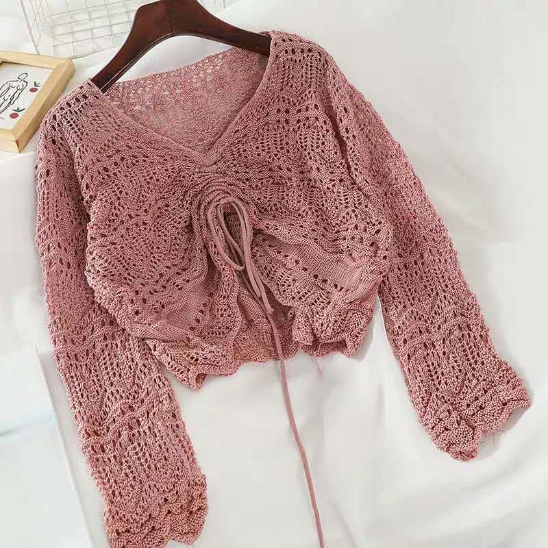 Damen Strickoberteil mit trendigem Lochmuster und verstellbarem Kordelzug R&B