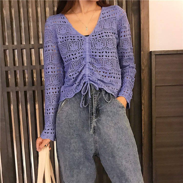 Damen Strickoberteil mit trendigem Lochmuster und verstellbarem Kordelzug R&B