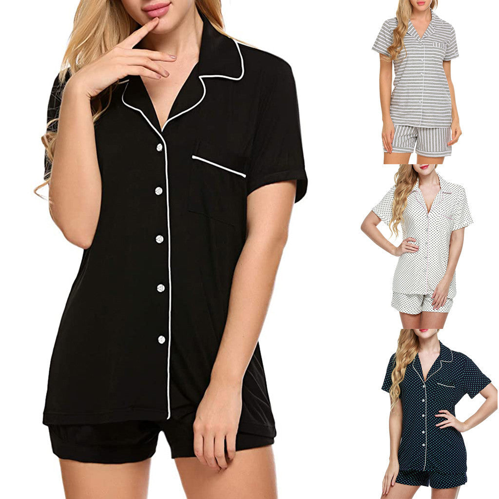 Damen nan zweiteiliges Shorty-Pyjama-Set aus Viskosejersey mit Paspelkragen und Tunnelzugbund R&B