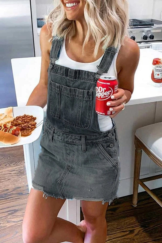 Damen Latzkleid aus hochwertigen Denim mit stylischen Knopfdetails R&B