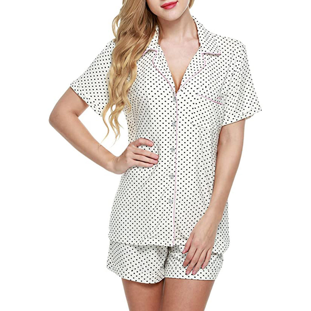 Damen nan zweiteiliges Shorty-Pyjama-Set aus Viskosejersey mit Paspelkragen und Tunnelzugbund R&B