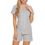 Damen nan zweiteiliges Shorty-Pyjama-Set aus Viskosejersey mit Paspelkragen und Tunnelzugbund R&B