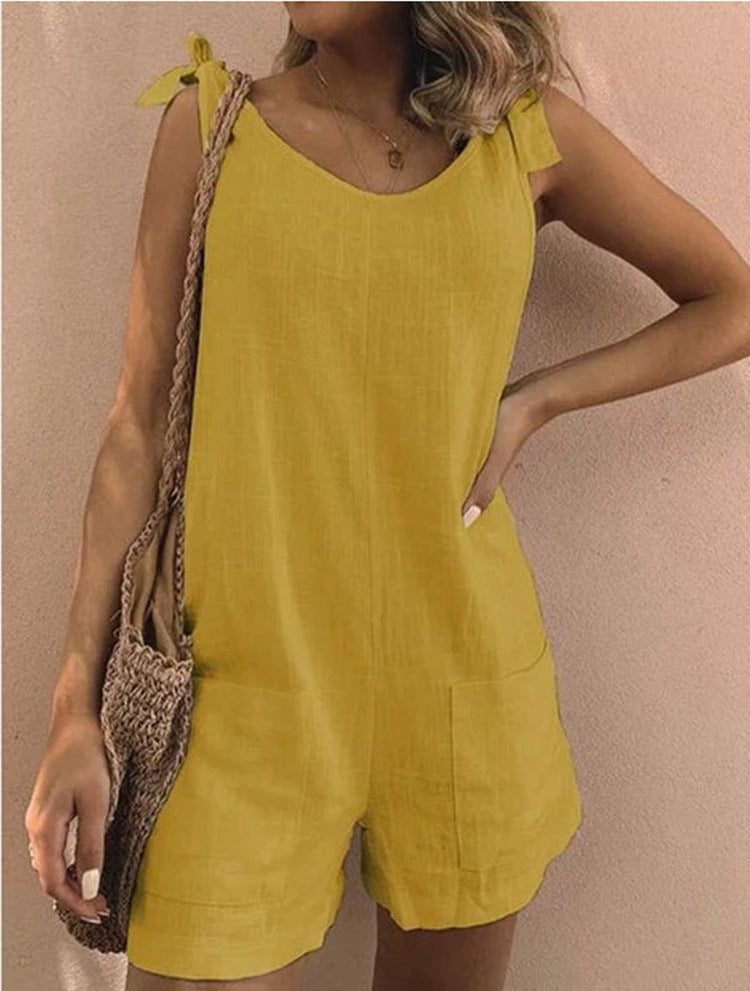 Damen Jumpsuit mit praktischen Taschen und verspielten Schulterbändern R&B