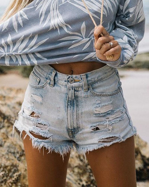 Damen Destroyed Denim-Shorts im lässigen Stil R&B