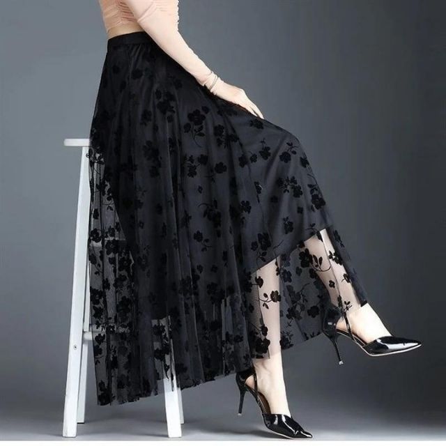 R&B | Eleganter Maxirock Aus Mesh mit Blumenmuster