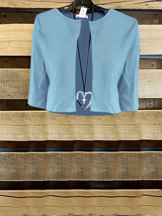 R&B | Elegante Zweiteilige Blumenkleid-Set mit Einfarbigem Crop-Top und Rundhalskleid