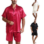 Unisex nan seidig-glänzendes Kurzarm-Pyjama-Set mit Hemdkragen und elastischem Bund R&B
