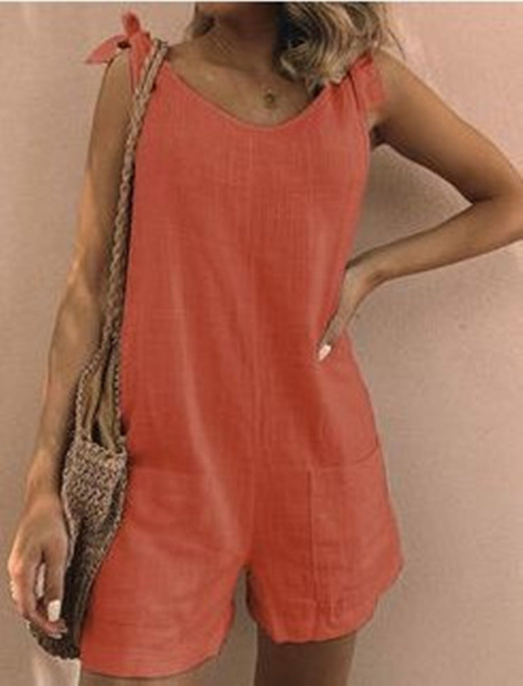 Damen Jumpsuit mit praktischen Taschen und verspielten Schulterbändern R&B
