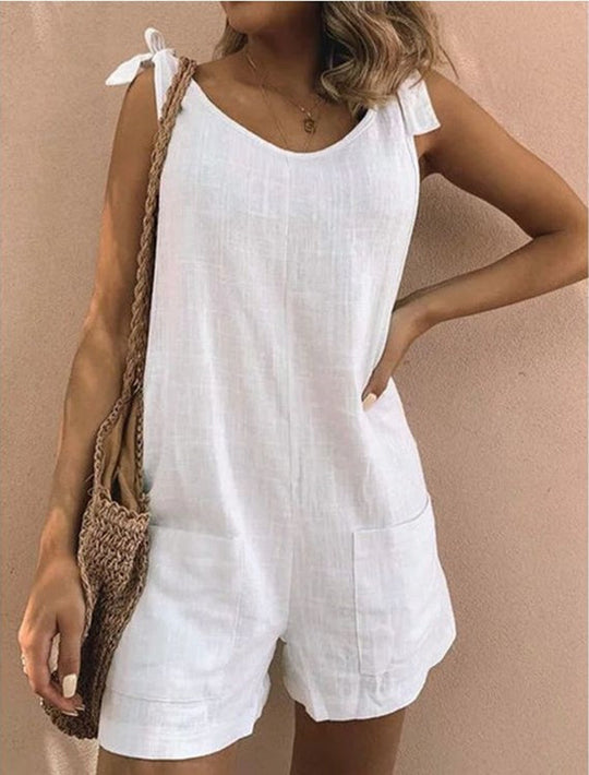 Damen Jumpsuit mit praktischen Taschen und verspielten Schulterbändern R&B