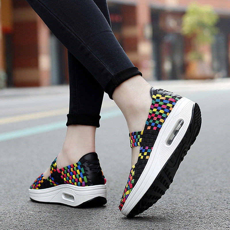Damen nan gewR&Bter Mary-Jane-Sneaker mit elastischem Flechtoberteil, Klettverschluss und luftgepolsterter Plateausohle R&B