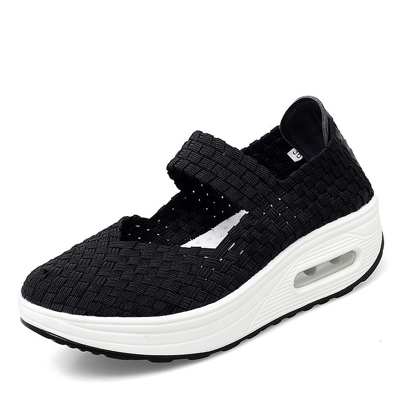 Damen nan gewR&Bter Mary-Jane-Sneaker mit elastischem Flechtoberteil, Klettverschluss und luftgepolsterter Plateausohle R&B