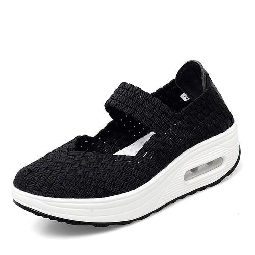 Damen nan gewebter Mary-Jane-Sneaker mit elastischem Flechtoberteil, Klettverschluss und luftgepolsterter Plateausohle R&B
