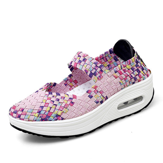 Damen nan gewebter Mary-Jane-Sneaker mit elastischem Flechtoberteil, Klettverschluss und luftgepolsterter Plateausohle R&B