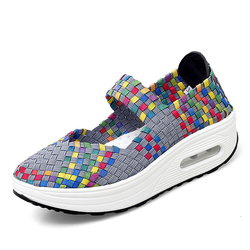 Damen nan gewebter Mary-Jane-Sneaker mit elastischem Flechtoberteil, Klettverschluss und luftgepolsterter Plateausohle R&B