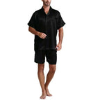 Unisex nan seidig-glänzendes Kurzarm-Pyjama-Set mit Hemdkragen und elastischem Bund R&B