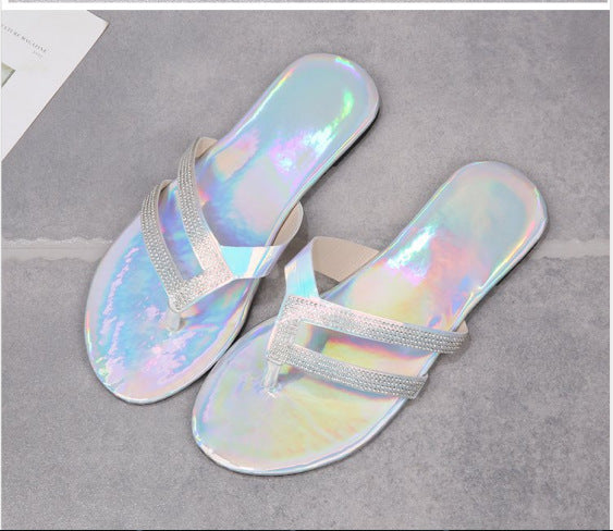 Damen nan holografische Zehentrenner-Mule mit doppeltem Riemendesign und gepolstertem Komfortfußbett R&B
